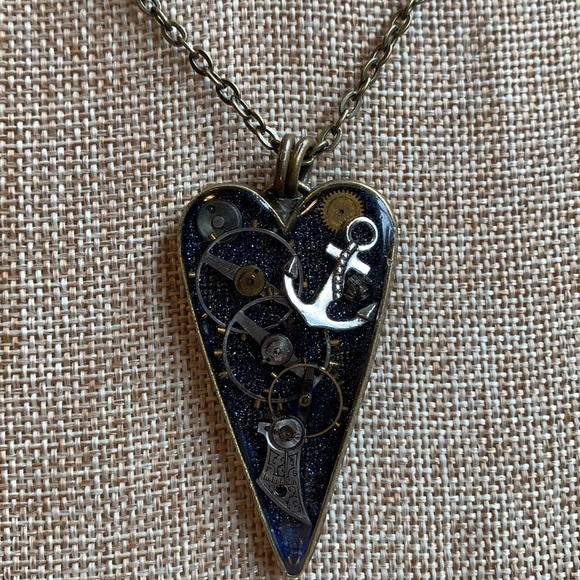 Nautical Gears Heart Necklace Handmade - Picture 3 of 7